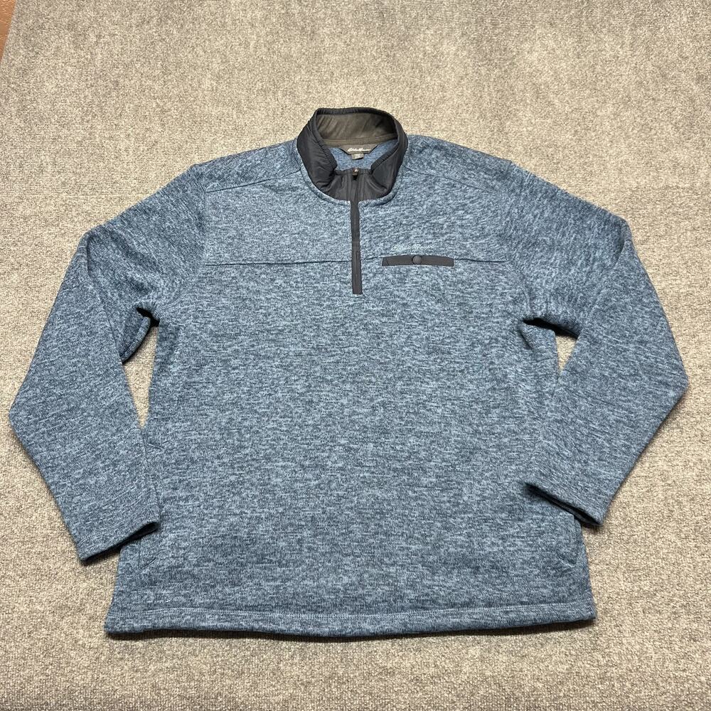 Eddie Bauer Sweater Mens XL Blue 1/4 Zip Mock Neck Pullover Knit Fleece Outdoor